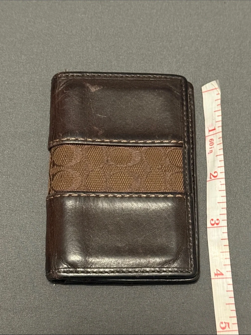 Coach Brown Leather & Signature Canvas Card Holder
